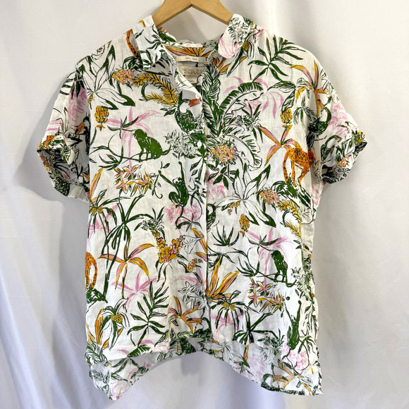 Rachel Zoe Tops - Rachel Zoe Medium 100% Linen Top Jungle Camp Shirt Button Up Tropical Resort